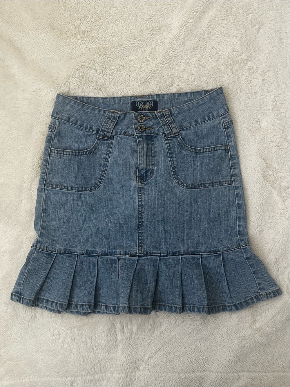 Y2K Angels Jeans Ruffle Hem Denim Skirt